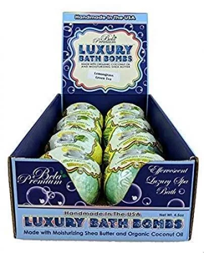 Premium Luxury Bath Bomb, Lemongrass Green Tea (2019 formulation)