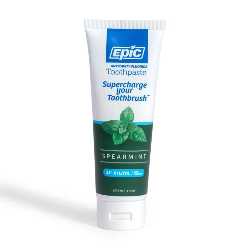 Xylitol Toothpaste - Fluoride, Sugar Free & Aspartame Free Toothpaste Sweetened w/Xylitol for Clean Teeth & Gum Health (Spearmint, 4.9oz Tube, 2 Tubes)