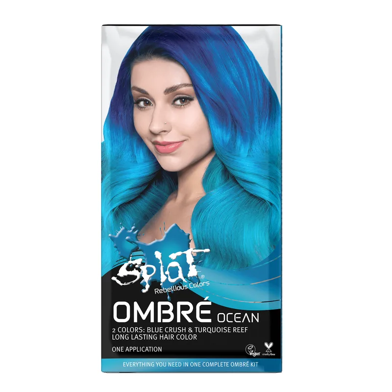 Semi-Permanent Turquoise & Blue Hair Dye Complete Kit with Bleach, Ombre Ocean