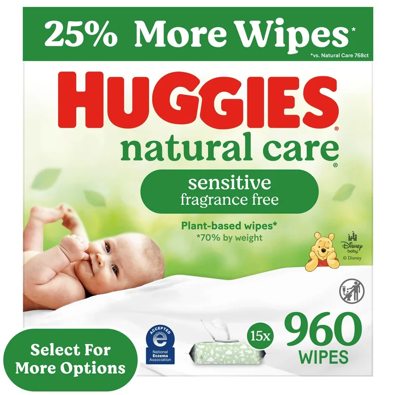 Natural Care Sensitive Baby Wipes, Unscented, 15 Pack, 960 Total Ct (Select for More)