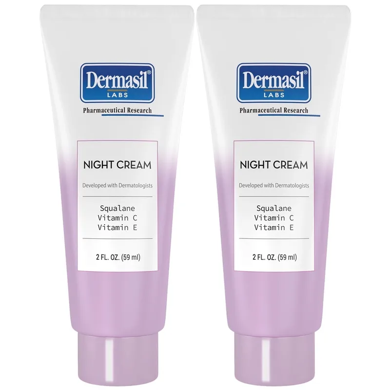 Night Cream 2-Pack, Anti-Aging Face Moisturizer with Hyaluronic Acid & Vitamin C, 2 Oz Ea