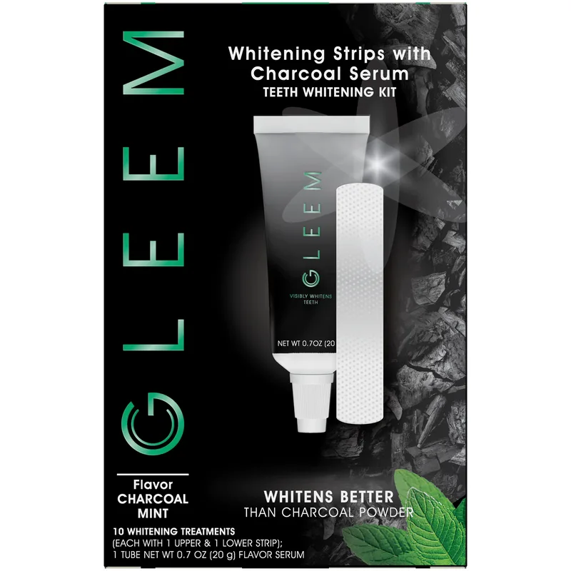 Gleem, Whitening Strips With Charcoal Serum, Teeth Whitening Kit,charcoal Mint