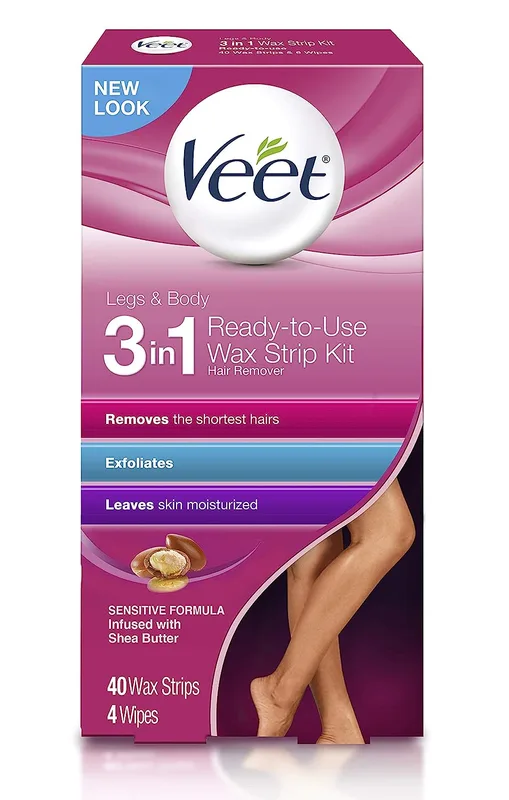 Legs & Body 3 In 1, Ready to Use Hair Remover Wax Strip Kit, Infused with Shea butter