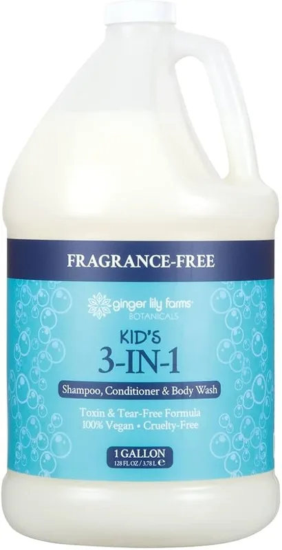 Botanicals Kid's 3-in-1 Shampoo, Conditioner & Body Wash, Tear-Free Formula, 100% Vegan & Cruelty-Free, Fragrance-Free, 1 Gallon (128 fl oz) Refill