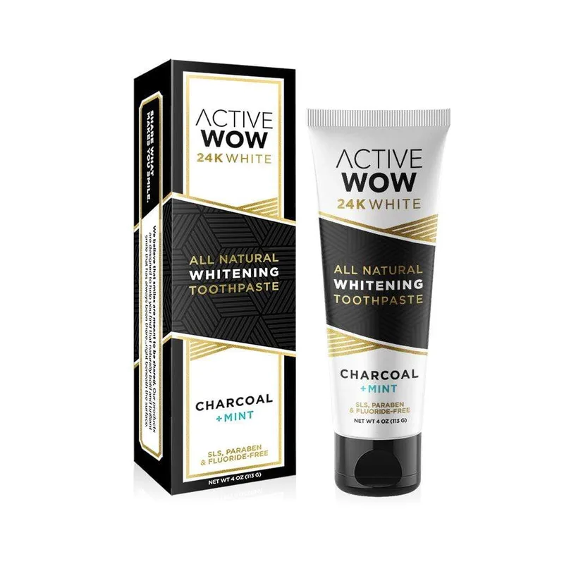 24K White, Natural Whitening Toothpaste, Charcoal + Mint,