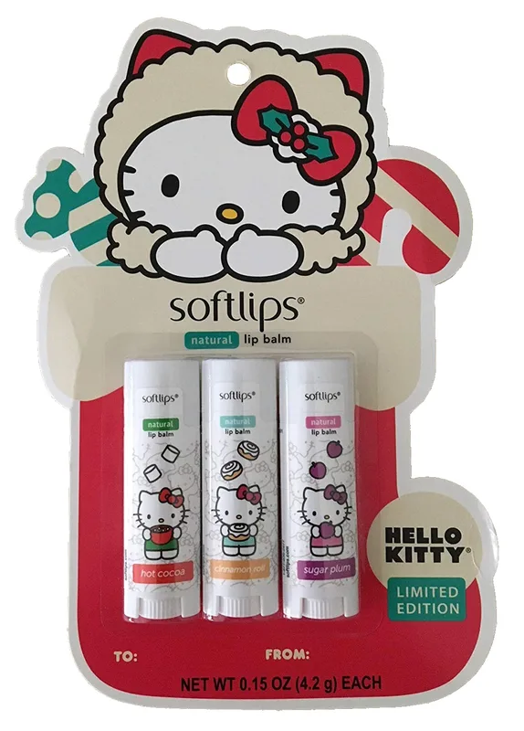 Hello Kitty Natural Lip Balm, Hot Cocoa, Cinnamon Roll and Sugar Plum