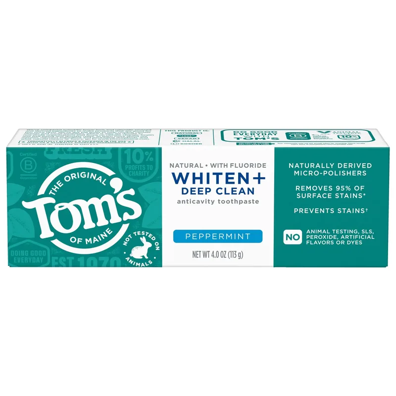 Whiten Plus Deep Clean Natural Whitening Toothpaste with Fluoride, Peppermint