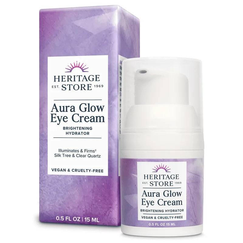 Aura Glow Eye Cream, Under Eye Brightener & Hydrator, Minimizes look of Puffiness, Dark Circles, Fine Lines & Wrinkles w/ Bakuchiol, Hyaluronic Acid, Kelp & Clear Quartz, Vegan