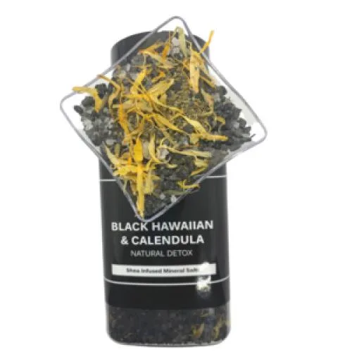 Shea Infused Mineral Salts, Black Hawaiian & Calendula (2020 formulation)