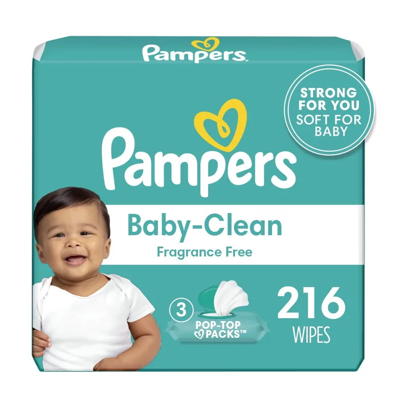 Baby Wipes, Complete Clean Fragrance Free 3X Pop-Top Pack, 216 Count Unscented 216 Count (Pack of 1)