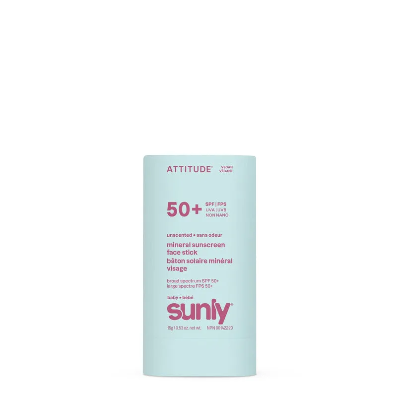 Sunly Baby Mineral Face Sunscreen Stick, Unscented, SPF 50+