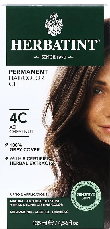 Permanent Hair Dye For Women, 4C Ash Chestnut, Alcohol Free, Vegan, 100% Grey Coverage